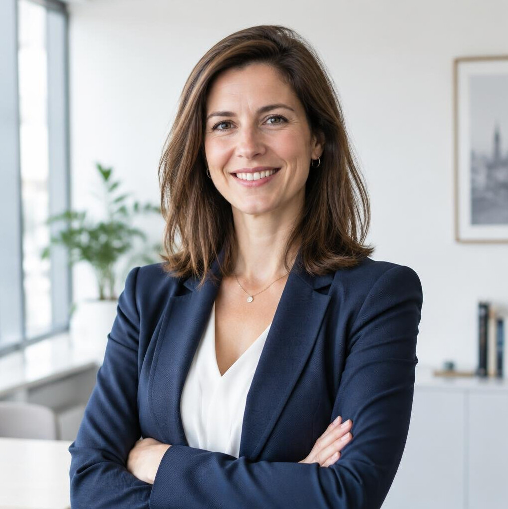 Confident Belgian businesswoman smiling in a modern office